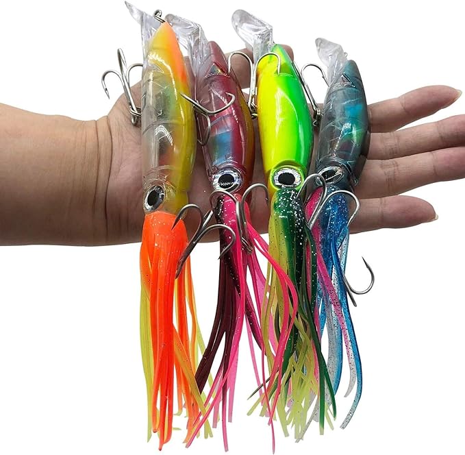 Damidel 4 Pcs Large Simulation Squid Fishing Lures Bait