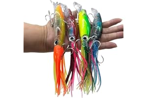 Damidel 4Pcs Large Simulation Squid Fishing Lures Bait Kit,3D Holographic Eyes，Built-in Multicolored Lead Blocks Through Heavy Duty ，Stable and Tempting