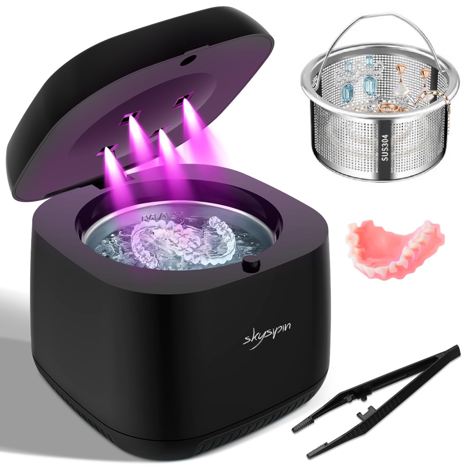 Photo 1 of **UNTESTED**
Skysipin Ultrasonic Retainer Cleaner Machine U-V, 45KHz 2 Modes Quiet, Denture Aligner Cleaner Mouth Guard Dental Cleaning Ultrasonic for All Dental Appliances, Jewelry 6.8oz Black