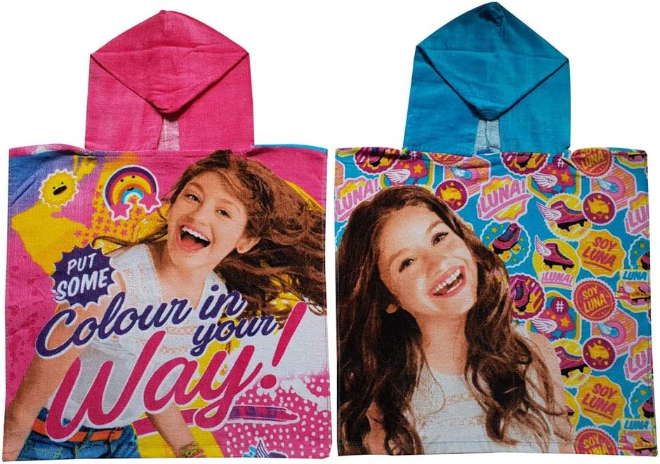 DisneyDisney Soy Luna Girls Bathing Poncho with Hood Made of 100% Cotton, Set of 2 in The Colors Pink (Put Some Color in Your Way!) and Blue (Roller Skates)