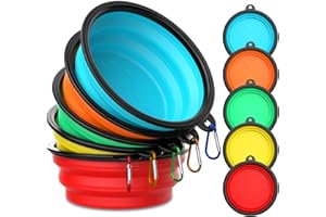 TEKCOO 5 Pack Collapsible Dog Bowl Travel Portable Pet Bowls [12oz],Expandable Foldable Food Water Feeding Dishes for Traveling Hiking Walking,with Carabiners