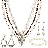 Tondiamo 4 Pcs Western Jewelry for Women Necklace Earrings Bracelet White Western Turquoise Jewelry Sets Boho Vintage Accessories for Cowgirl Gift Dresses