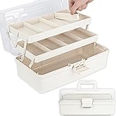 TERGOO 12.5in 3-Layer Multipurpose Craft Organizers and Storage with Adjustable Dividers, Portable Tackle Box, Folding Art & Craft Case for Medicine, Tool, Sewing Organizer (White)