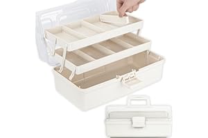 TERGOO 12.5in 3-Layer Multipurpose Craft Organizers and Storage with Adjustable Dividers, Portable Tackle Box, Folding Art & Craft Case for Medicine, Tool, Sewing Organizer (White)