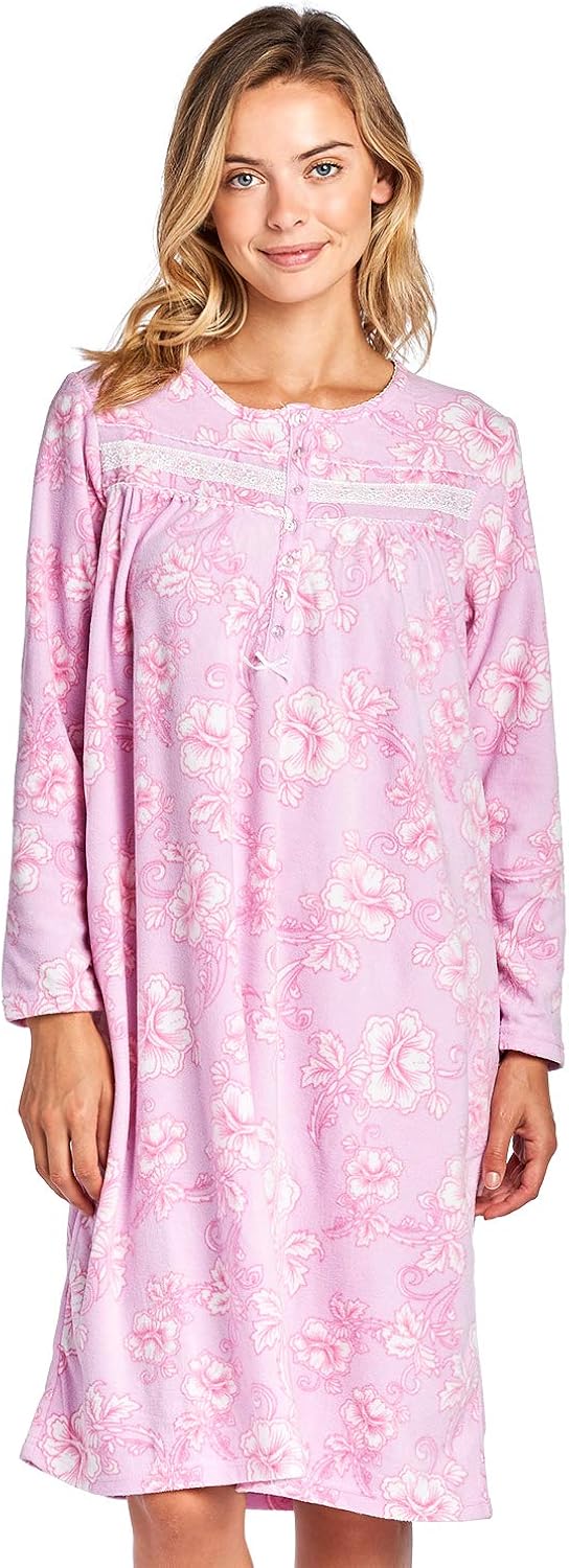 Casual Nights Women's Cozy Long Sleeve Fleece Nightgown at  Women’s Clothing store