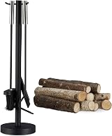 Relaxdays Black Steel Fire Irons 4-Piece Set Shovel Broom Poker Rack Modern view 1
