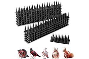 Granmira 12Pack Plastic Bird Spikes,Pigeon Spikes,Blocking Little Robin, Pigeon, Squirrel, Raccoon, cat.Easy Installation Bird Deterrent Spikes use for Balcony Courtyard Outdoor Roof (Black)