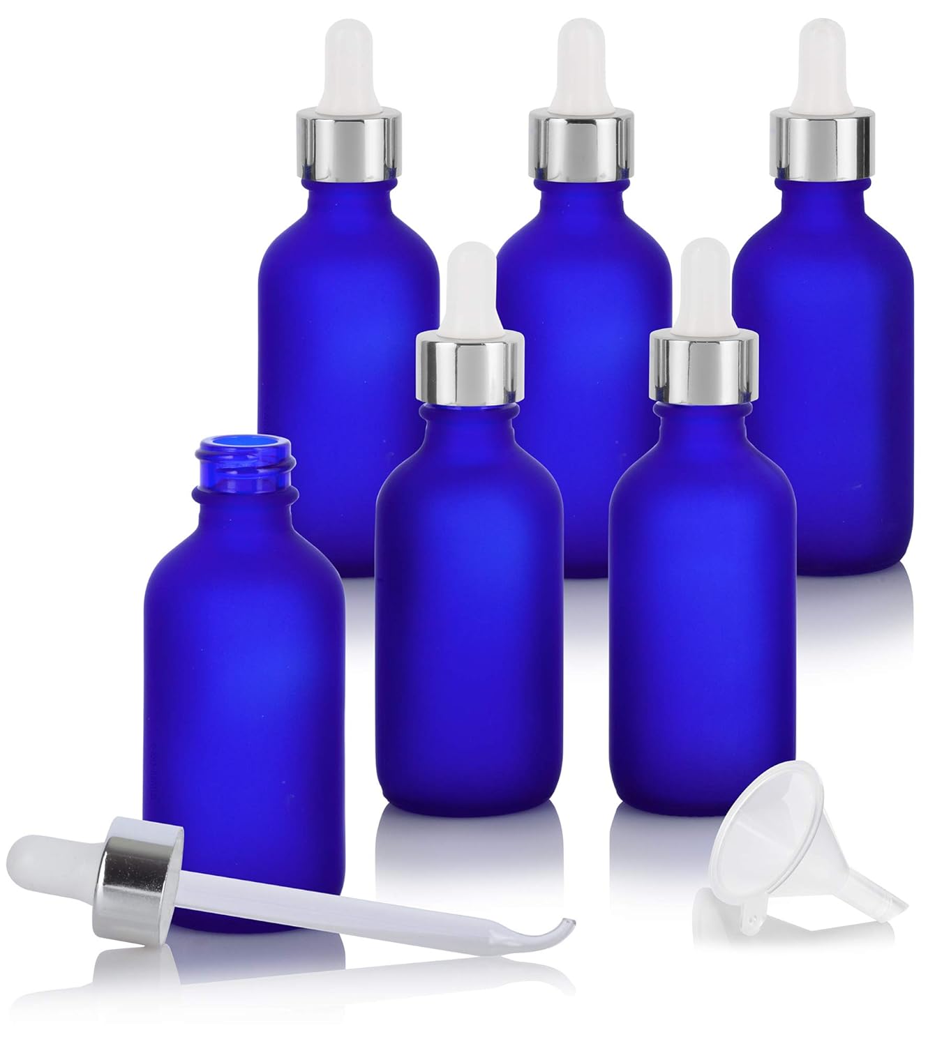 2 oz Frosted Cobalt Blue Glass Boston Round