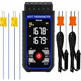 Thermocouple Thermometer Digital K Type Thermometer with 4 Thermocouples, -328~2500℉ Measuring Range HVAC Dual Channels Temperature Meter Gauge with LED Backlight &amp; ADJ Compensation