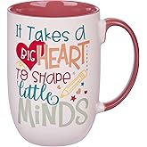 WITH LOVE XL Inspirational Coffee Mug, It Takes a Big Heart to Shape Minds - #1 Teacher, Fun Teacher Appreciation End of Year Gift, Red Multicolor, Microwave Safe, 15oz