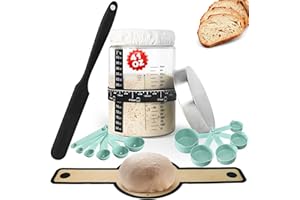 TMEDW Sourdough Starter Kit, Sourdough Bread Baking Supplies, 41 OZ Large Capacity Sourdough Starter Jar with Feeding Tracker, Thermometer, Silicone Spatula, Silicone Bread Sling & More