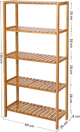 SONGMICS Bamboo 5-Tier Adjustable Storage Shelf 132 cm Natural view 3