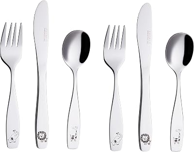EXZACT Children Cutlery 6Pcs Stainless 18/10 Safari Giraffe Lion Kids