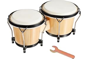 Lukmaa Bongo Drum Set Wood and Metal Drum Percussion Set Tunable Hand Drums with Wrench for Kids Child Adults Musical Instruments Starter Beginners (6 and 7 Inch)