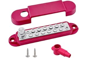 1/4" Stud & 12 x #8 Terminal Screws Power Distribution Block Bus Bar, Ampper 5.3" 12V Nickle Plated Brass Battery BusBar Junc