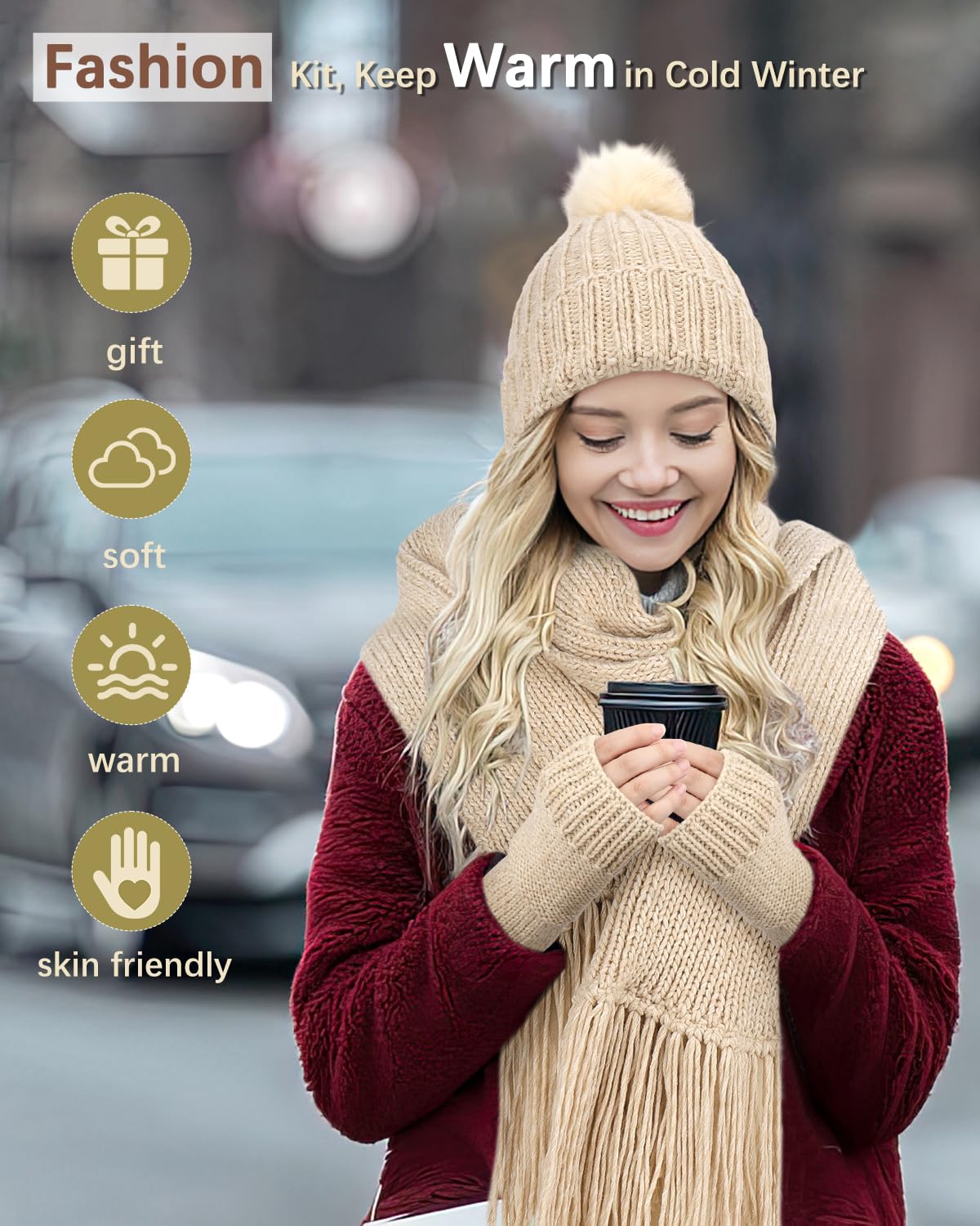 Katech Beginner Knitting Kit - Learn to Knit Kit for Adults & Kids - Complete Hat, Scarf, Gloves Starter Kit with Step-by-Step Instructions