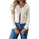 OYOANGLE Women's Button Down Lightweight Cardigan Long Sleeve Split V Neck Sweaters Outerwear