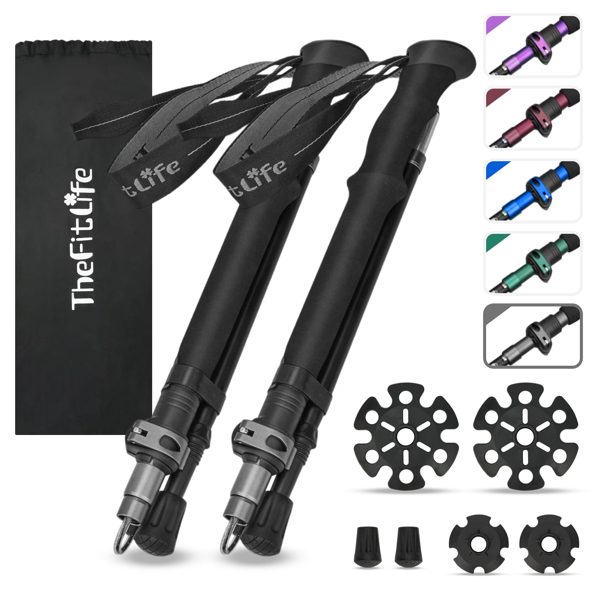 TheFitLife Collapsible Trekking Poles for Hiking – Lightweight Folding Walking Sticks for Men and Women with Extra-Long Foam Handle and Metal Flip Lock