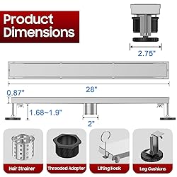 DLONE Linear Shower Drain, 28" AISI 304 Stainless