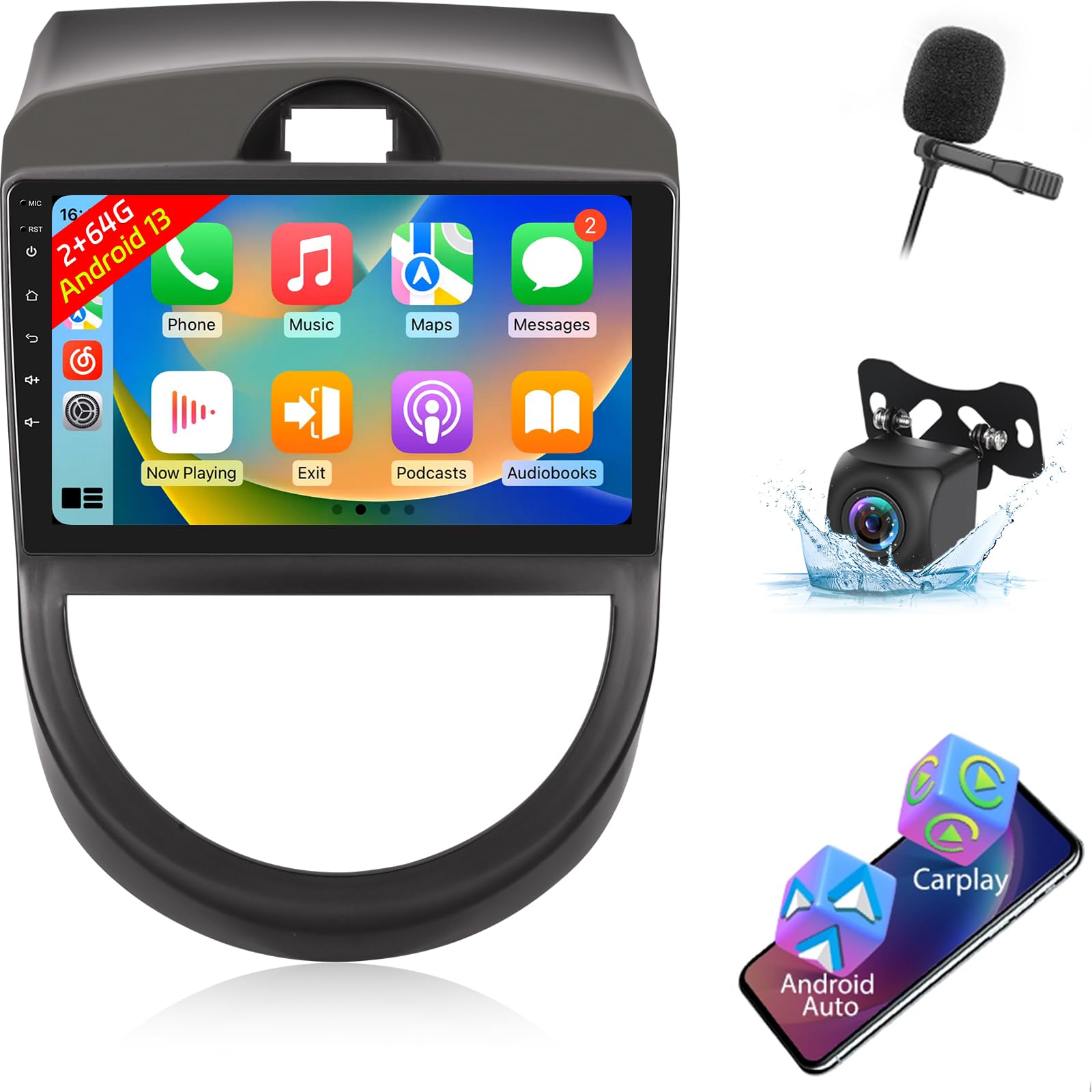 Photo 1 of 2+64G for KIA Soul 2010 2011 2012 2013 Android Car Stereo with Wireless Carplay and Android Auto - 9 Inch HD Touchscreen Radio with EQ DSP, GPS, WiFi, FM/RDS + AHD Rear View Camera