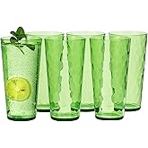 MIYOPESI 26oz Acrylic Glasses Drinkware (Set of 6), Hammered Design Shatter-Proof Plastic Cups, Reusable Large Drinking Tumblers, Stackable, BPA-Free, Dishwasher-Safe (Green)