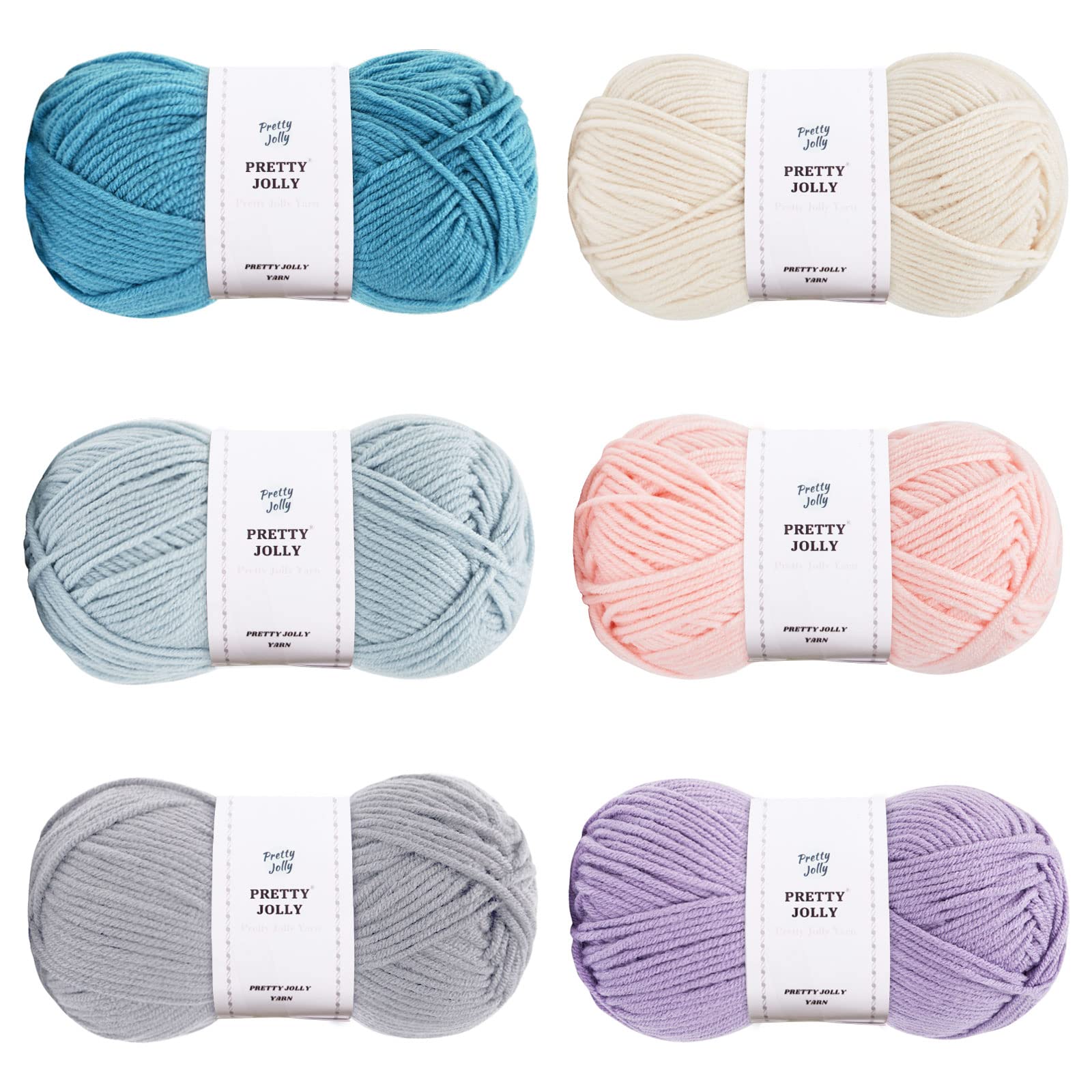 Pretty Jolly 300g Soft Assorted Colors Yarn, Sport Weight,100% Acrylic, 4 Ply, Bonbons Yarn for Crochet & Knit, DIY Project Starter Kit for Kids or Adults(6×132m) (Department 9)