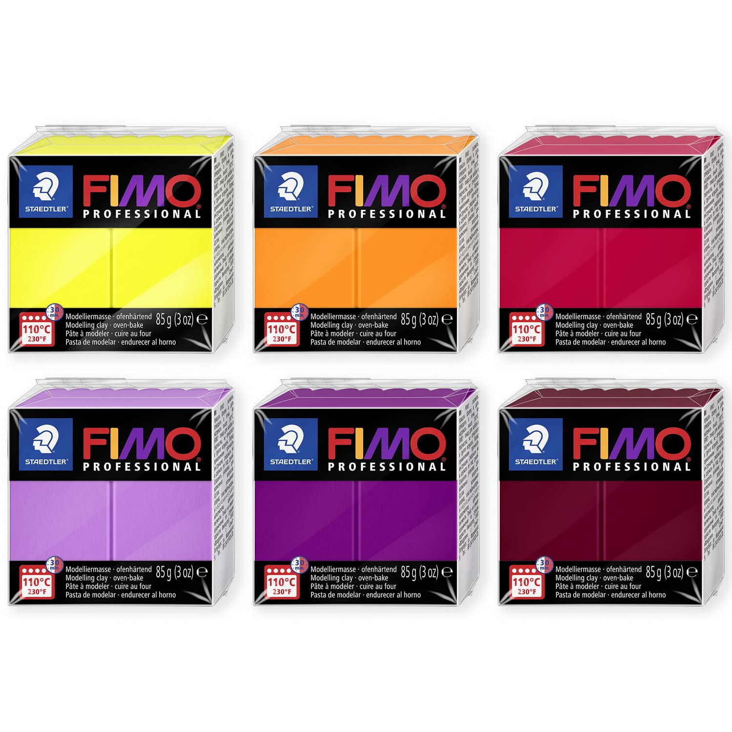 Staedtler 8004 FIMO Professional Oven-Hardening Polymer Modelling Clay - Pack of 6 x 85g Blocks - Warm Colours