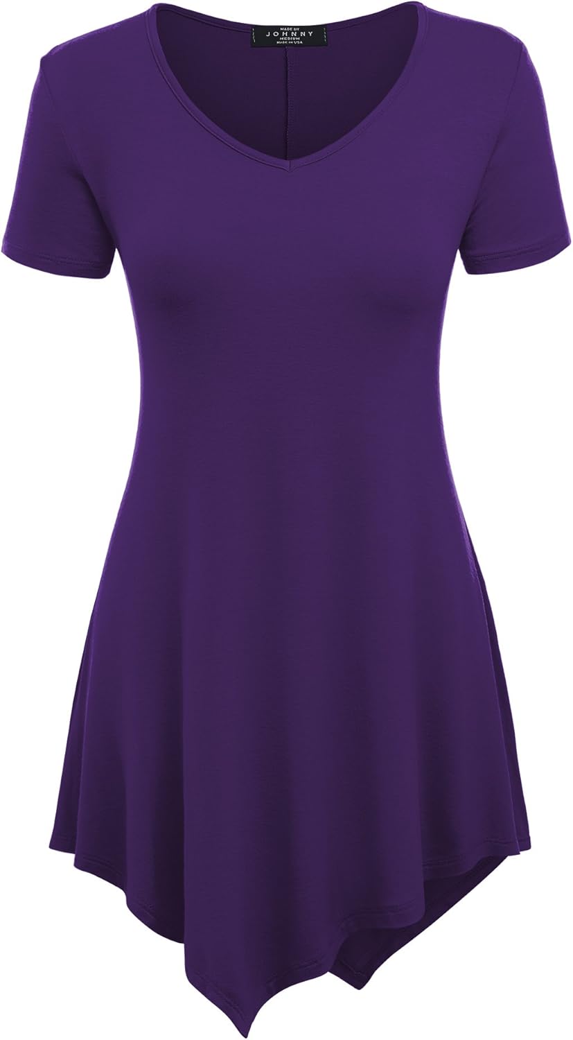 Made By Johnny Women's Casual Short Sleeve Comfy Tunic Swing Dress Loose Blouse Top for Leggings Plus Size XS-5XL at  Women’s Clothing store