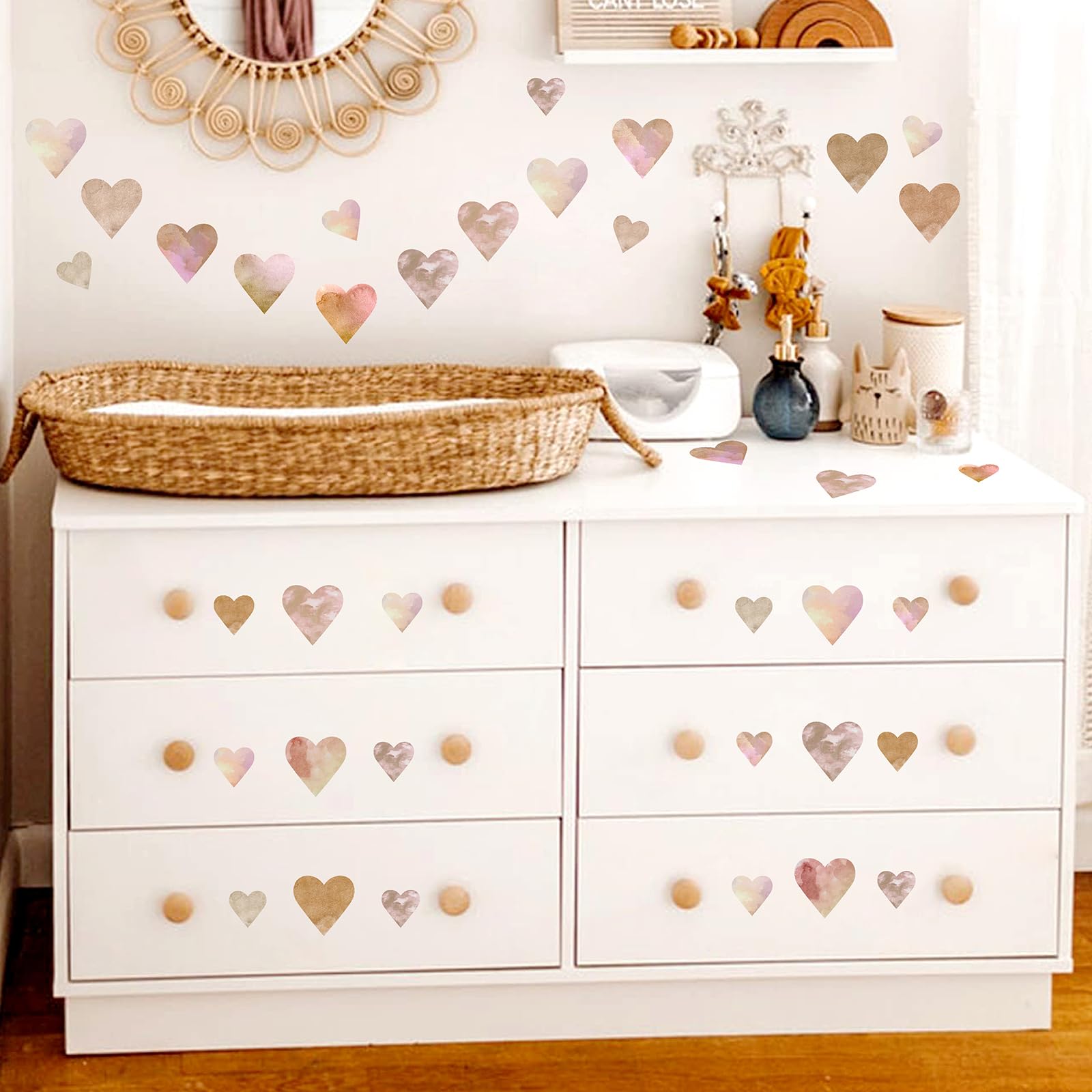 MOSITU Watercolor Heart Wall Stickers 96Pcs Removable Boho Heart Decals for Girls Room Baby Nursery Bedroom 9.8"×11.8" (3 Sheets) — image 1