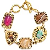 HolidayQbee Gemstone Bracelet for Women, 14K Gold-Plated Chunky Toggle Clasp Link Bracelet Boho Multi-Stone Statement Bracelet Jewelry Gifts