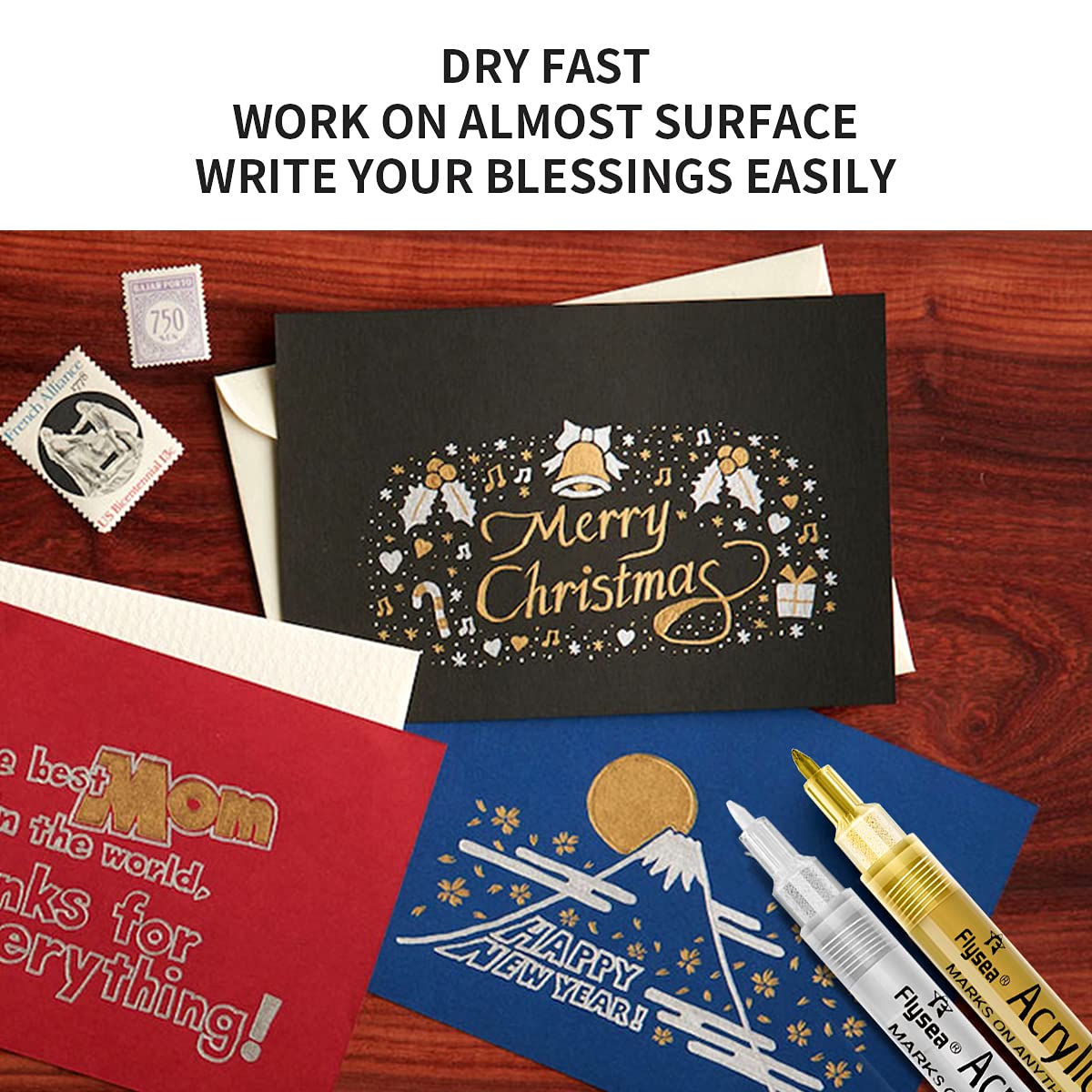 isightguard Acrylic Paint Pens,6 Pack Black White Paint Markers, Paint Pens for Rock Painting Stone Ceramic Glass Wood Plastic Glass Metal Canvas,Drawing, Water-Based Acrylic Paint Sets (Gold+Silver)