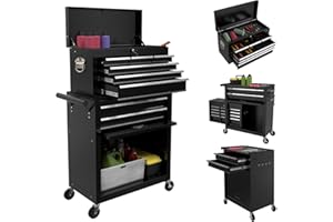CMFYDAILY 8-Drawers Rolling Tool Chest Tool Box with Wheels, 2-in-1 Detachable Tool Storage with Large Cabinet and Sliding Drawers, Removable Tool Box Organizer with Lockable for Garage, Workstation