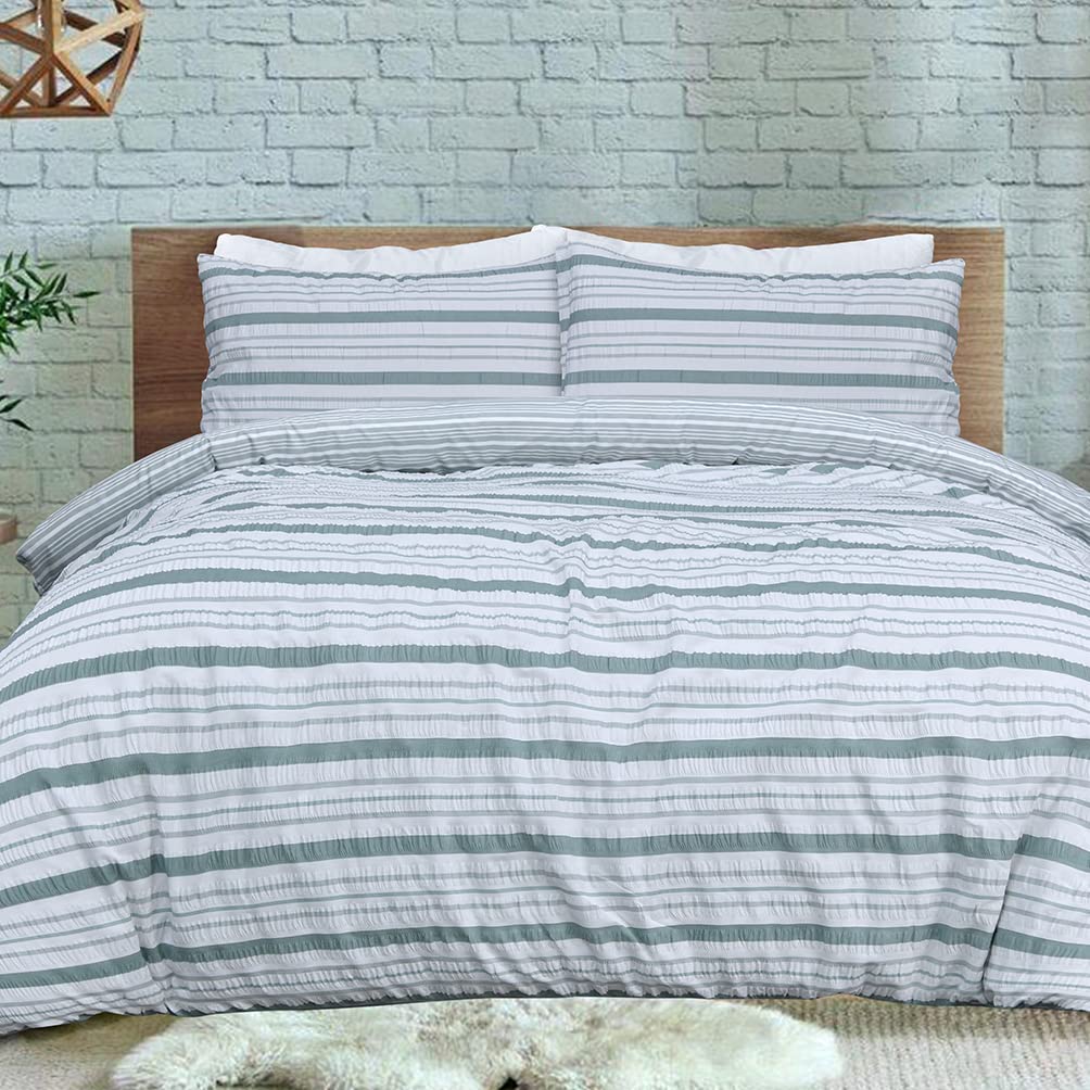 Sleepdown Duvet Cover Set, Polycotton, Green White, Single