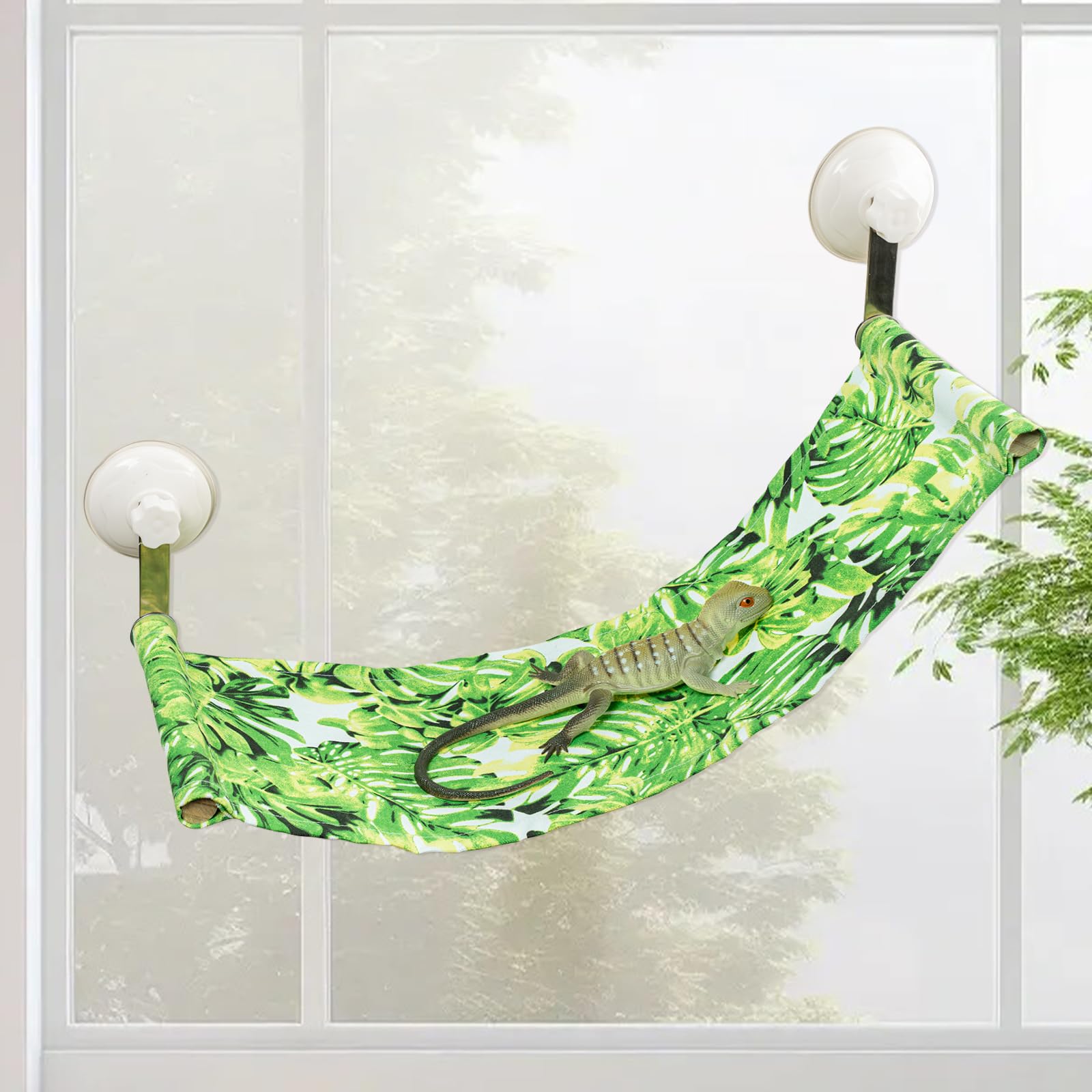 Photo 1 of Swirge Bearded Dragon Hammock for Window, Bearded Dragon Window Perch with Suction Cups, Reptile Tank Accessories Suitable for Lizard Leopard Gecko Chameleon Kitten Rat (Green)