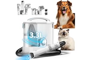 TABLENCO Pet Hair Vacuum for Shedding Grooming with Dog Clipper - Multipurpose Dog Grooming Kit with 3.3L Large Capacity Dust Box and Dryer Hair, 6 Pieces Grooming Tools for Dogs and Cats (Blue & 6 in 1)