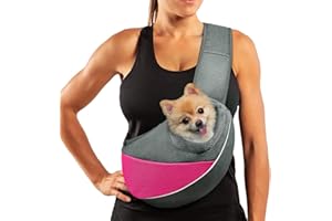 AOFOOK Dog Sling Carrier Anti - Pinch Hair Adjustable Breathable Mesh Sling Bag Carrier for Small Dogs Cats (Pink - Grey, M - Up to 7 lbs)