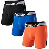 Separatec Mens Underwear Separate Pouch Boxer Briefs Breathable Cooling & Quick Dry Mesh Performance Underwear with Fly 3Pack