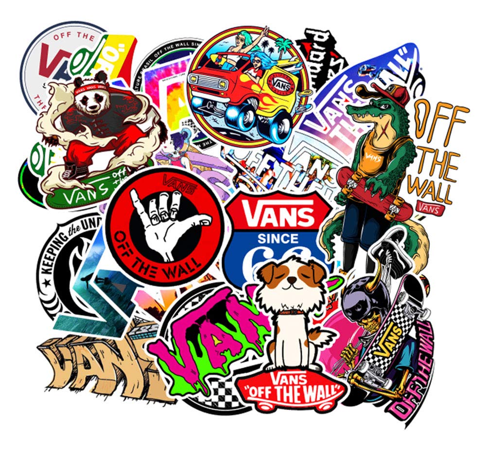 Vans Stickers of 100 Pack, Waterproof Vinyl Sticker Decals for Surfboard Hydro Flask Water Bottle Snowboard Skateboard Car Bumper, Christmas New Year Gift for Kids Teens Boys Girls Teachers Toddlers