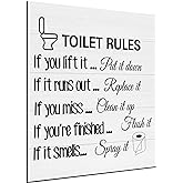 Jetec Toilet Rules Wall Art Decor Wood Toilet Rules Sign Funny Bathroom Sign Rustic Farmhouse Toilet Wall Art Accessories for Bathroom Laundry Room Home Decor, 12 x 9''(White)
