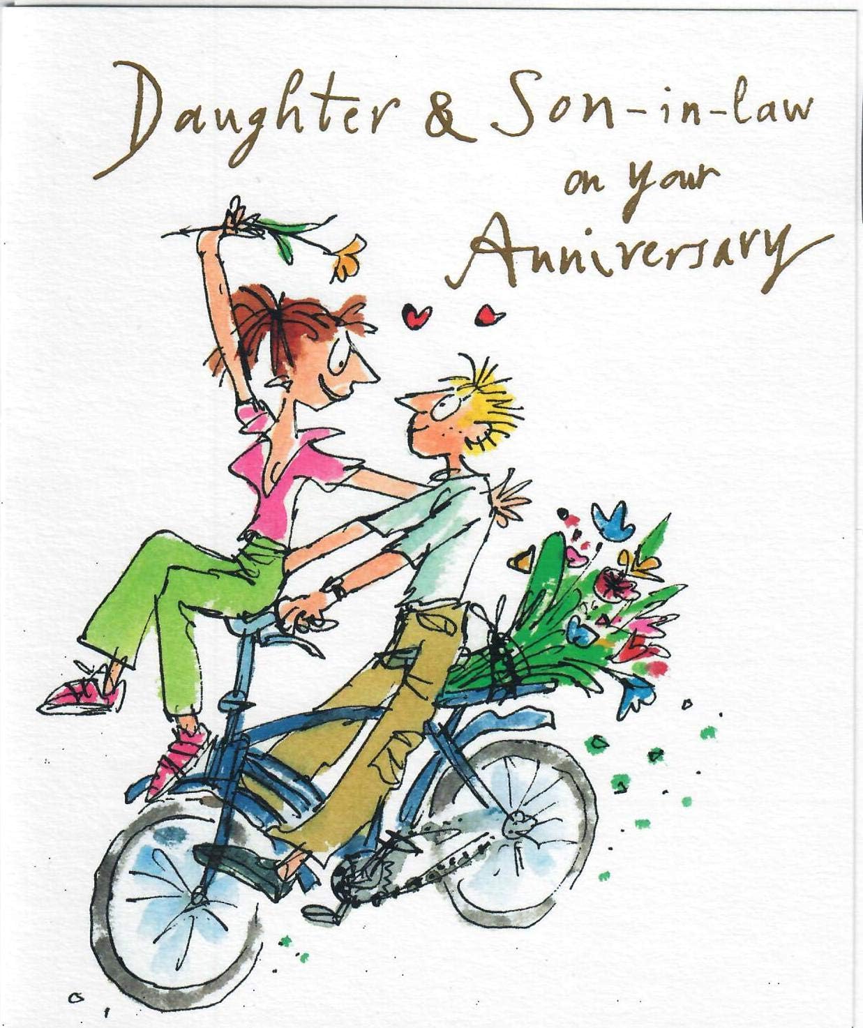 Quentin Blake - Daughter and Son in Law - Anniversary Card, yellow|white|beige|black|grey, 160mm X 160mm
