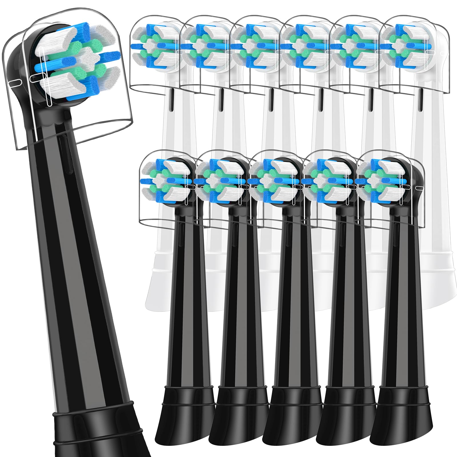Photo 1 of 12 Pcs iO Replacement Heads Compatible with Oral B iO 2 3 4 5 6 7 8 9 10 Deep Clean Series Electric Toothbrush, Brush Head Compatible with iO with Medium Bristles (Black/White)