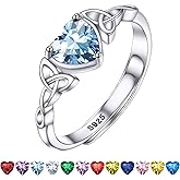 Bestyle Sterling Silver Celtic/Claddagh Birthstone Ring for Women, Hypoallergenic Celtic Silver Ring for Women, Adjustable Open Silver Thumb Ring, Love Promise Ring for Her, Great Birthday Gift