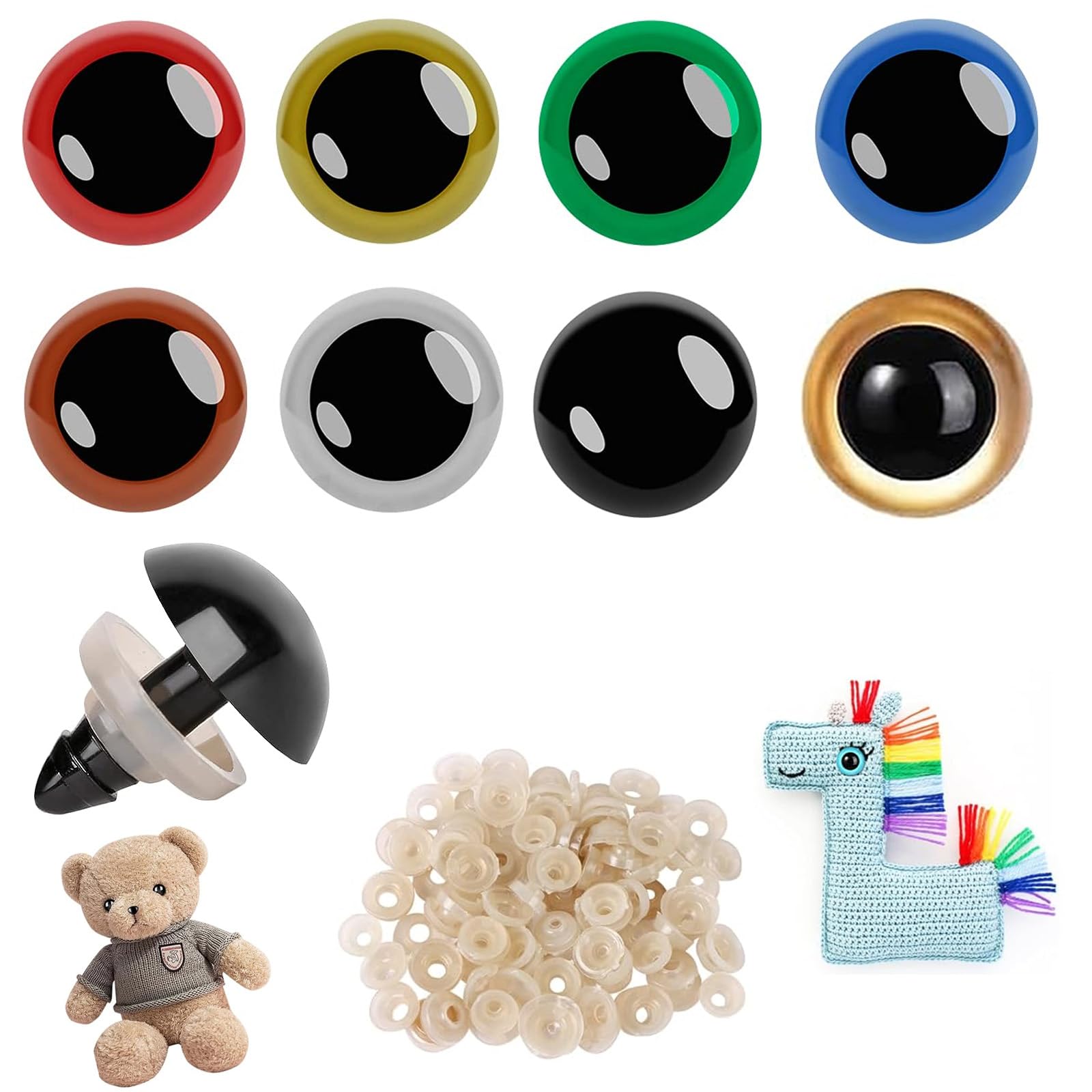 80 Pairs Crochet Decorative Eyes, 16mm Colorful Craft Eye Components, Assorted Design Accessories for Handmade Projects