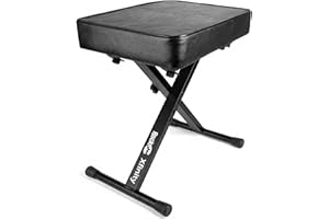 RockJam KB100 Adjustable Padded Keyboard Bench, X-Style, Black