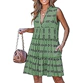 CUPSHE Women's Mini Dress V Neck Striped Sleeveless Ruffled A Line Pockets Casual Summer Dress