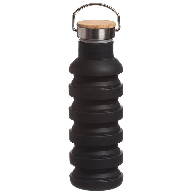 BLACK Schwarz SPRING WATER BOTTLE – The Hydrology Collection - Zusammenklappbare Wasserflasche Faltbare Wasserflasche Wandern