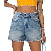 SANMM Jean Shorts Womens Casual Stretch Denim Jorts with Button Pockets for Summer
