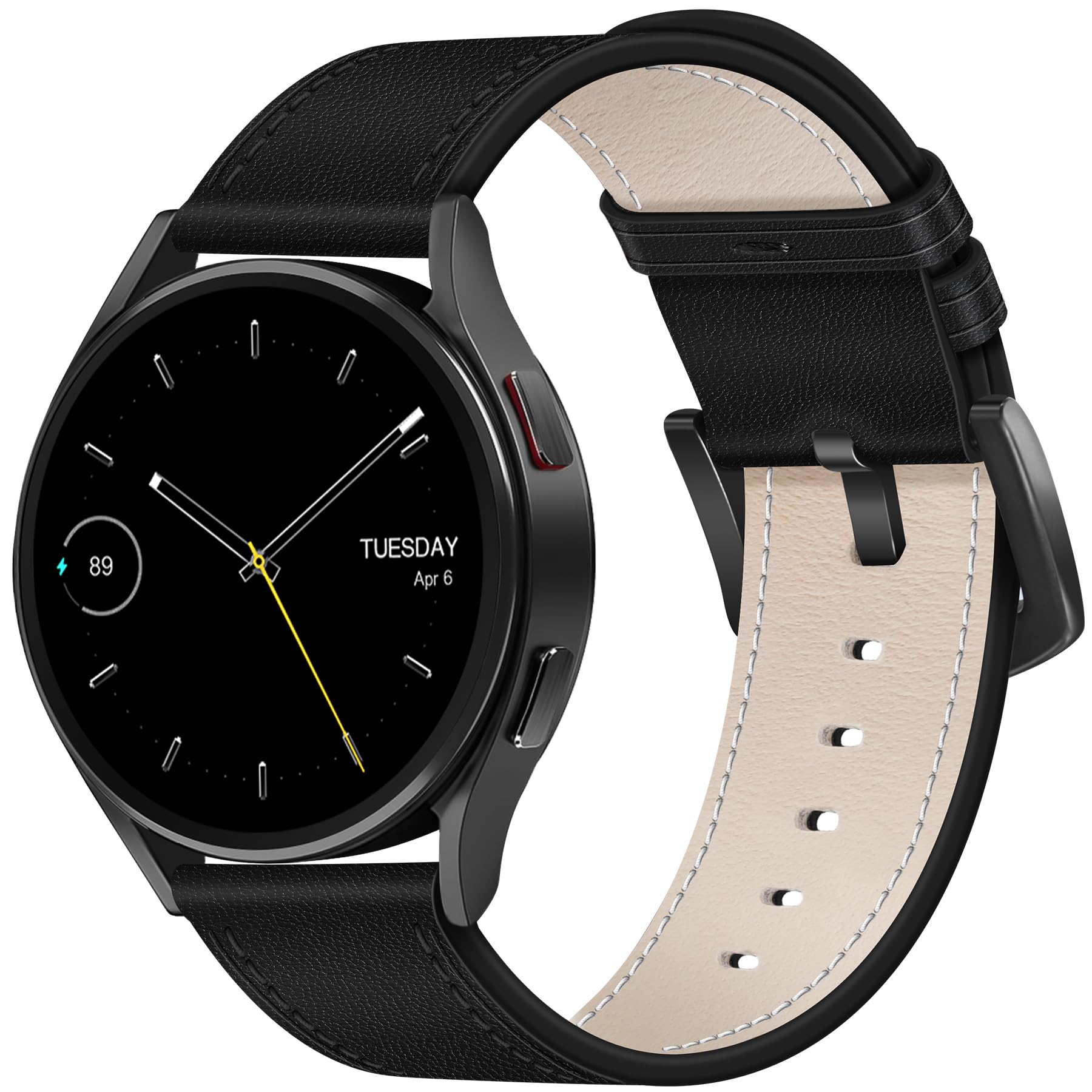 WestEagle Leather Bands for Men Compatible with Samsung Galaxy Watch 7/Watch 6 5 4 40mm 44mm/Watch 6 Classic 47mm 43mm/Galaxy Watch 5 Pro Band 45mm, 20mm Wristband Strap, Litchi Black+Black Buckle