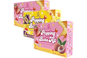 LADY BOBA Popping Bubble Tea Kit | Popping Boba Kit | Bursting Boba Kit | DIY Popping Boba Kit | Flavors: Strawberry + Lychee Green Tea or Passion Fruit + Mango Green Tea | 3/6 / 9 Servings (3pk, SLG2+PFMG1)