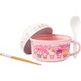 Silver Buffalo Set Tazza E Ciotola Sanrio Hello Kitty & Friends – Con Coperchio, Cucchiaio E Bacchette – Keroppi, My Melody, Badtz-Maru